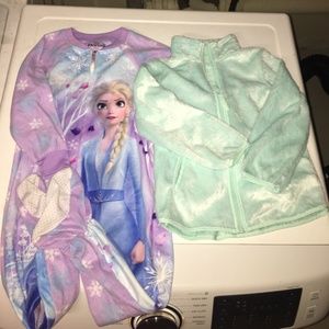 Small child fleece jacket & footed onesie